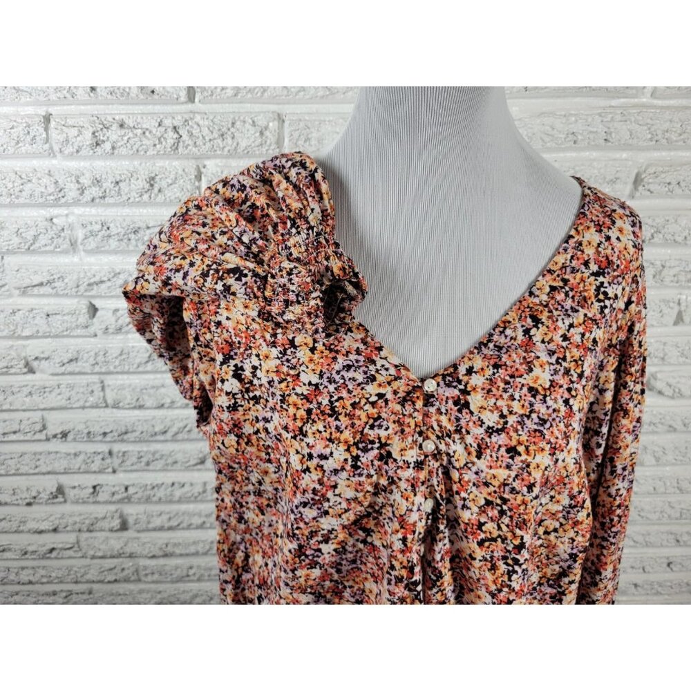 Old Navy Womens Top 2X Plus Cropped Long Sleeve Brown Floral FLO200E - Picture 5 of 9